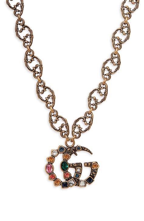 gucci double g crystal necklace|gucci crystal double g necklace.